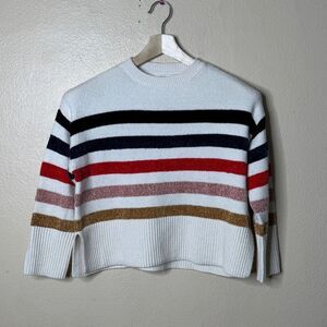 GAP Sweater Kids Medium White Striped Crewneck Soft Stretchy Pullover